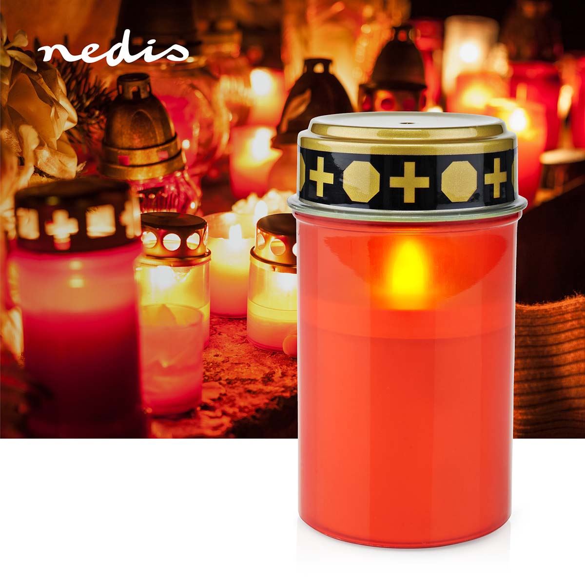 Nedis LED Grave Light | Counter Display | Number of lamps in packaging: 12 pcs | Realistic Flickering Effect | Timer function: 6 Hours On/18 Hours Off