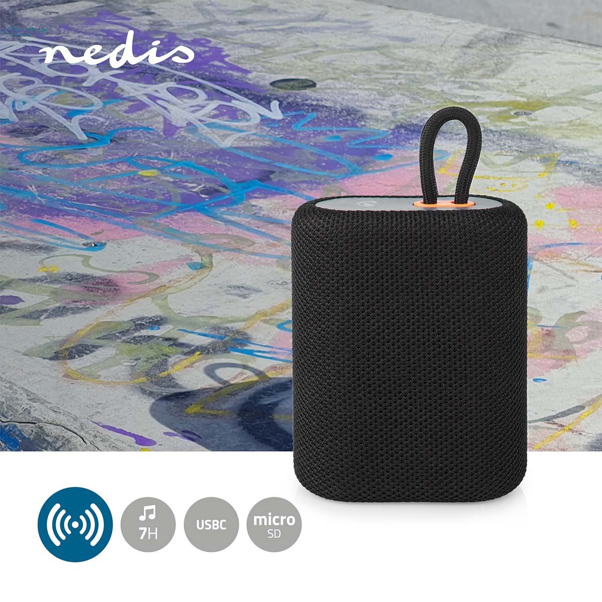 Nedis Bluetooth® Speaker | Maximum battery play time: 7 hrs | Handheld Design | 7 W | Mono | Built-in microphone | Linkable | Black