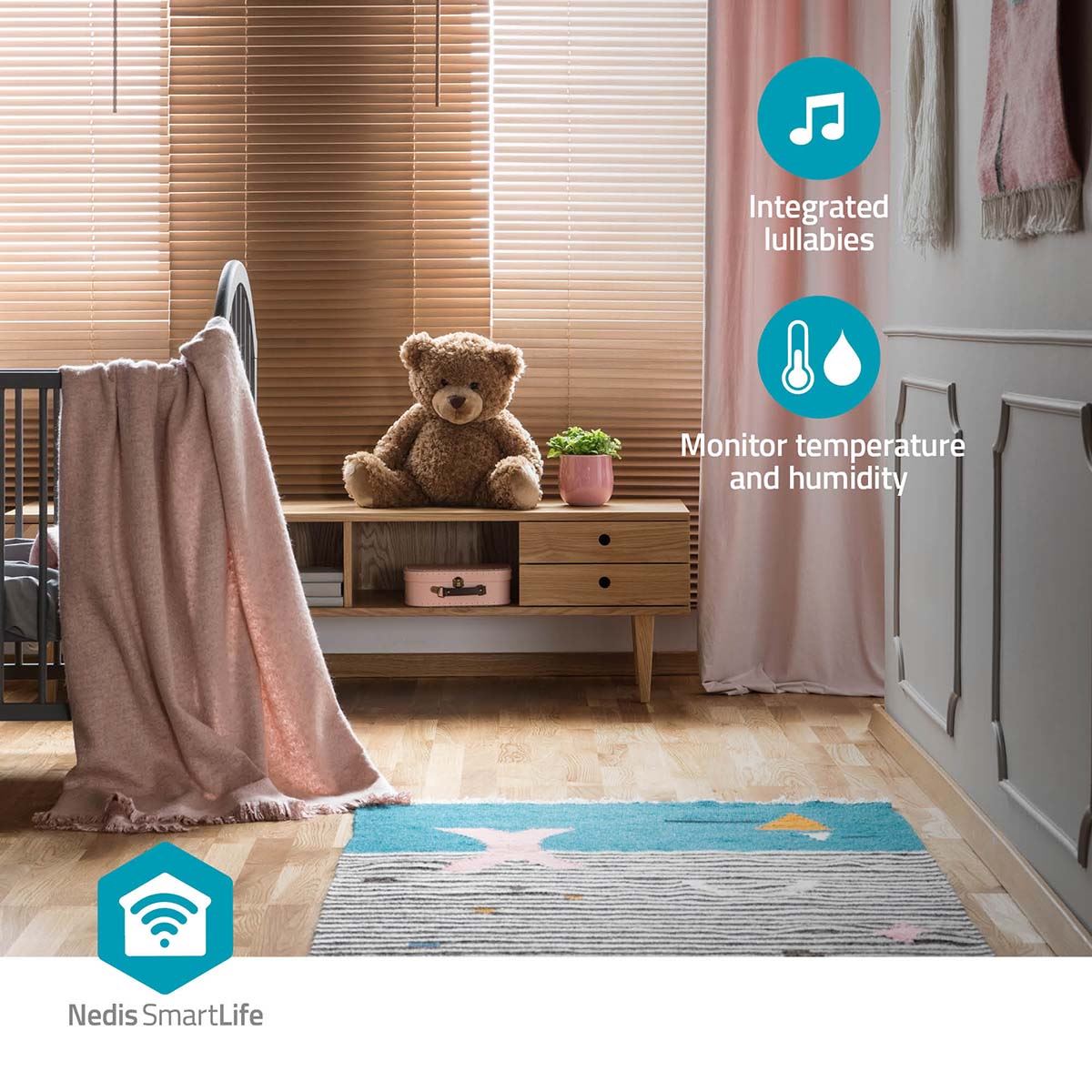 Nedis SmartLife Indoor Camera | Wi-Fi | Full HD 1080p | Pan tilt | Cloud Storage (optional) / microSD (not included) | With motion sensor | Night vision | Grey / White