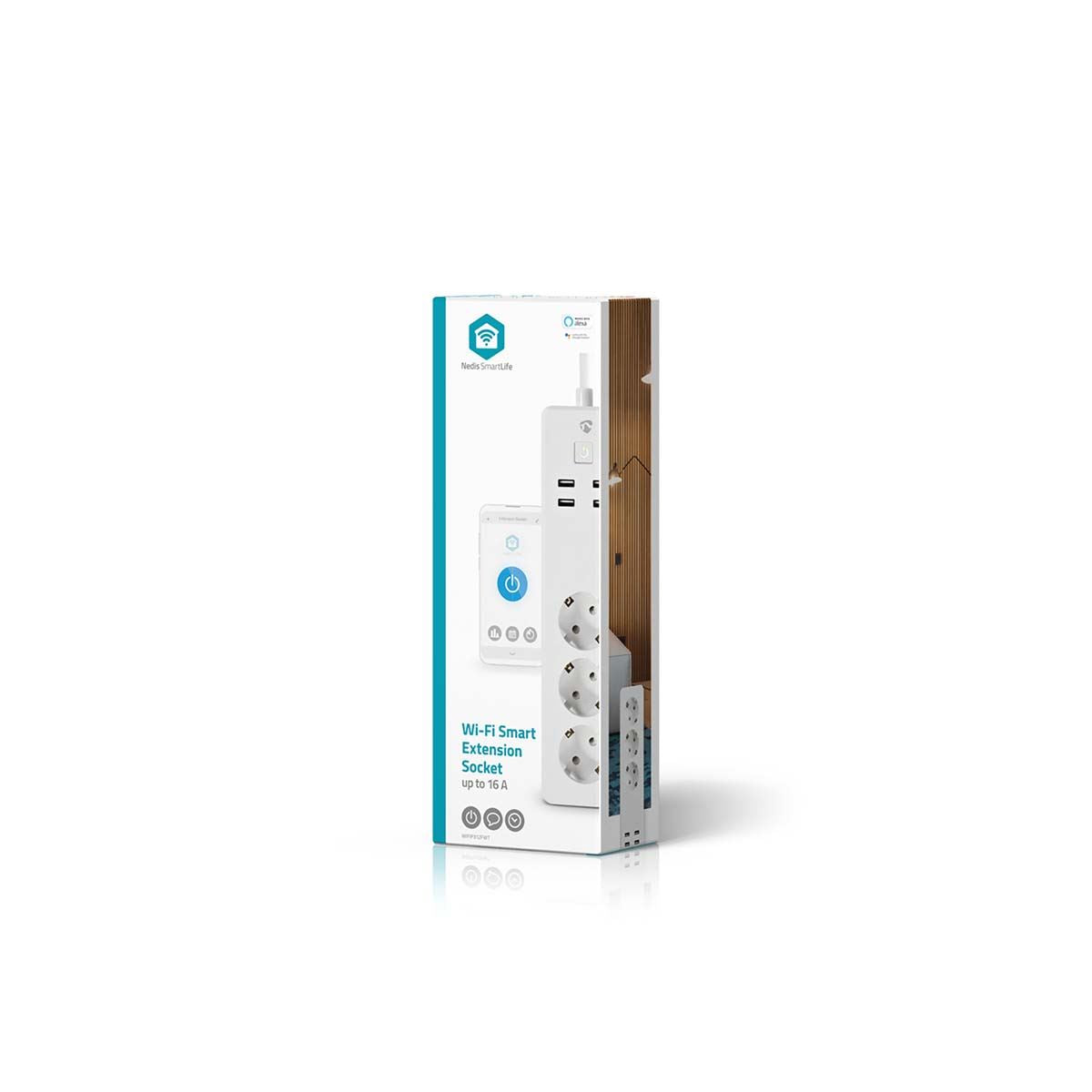 Nedis SmartLife Power Strip | Wi-Fi | 3x Plug with earth contact (CEE 7/3) / 4x USB | 16 A | 3680 W | 1.80 m | -10 - 40 °C | Android™ / IOS | White