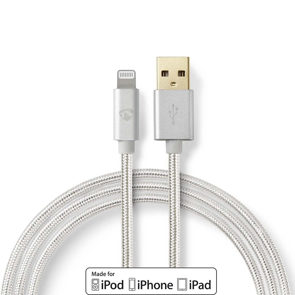 Nedis Lightning Cable | USB 2.0 | Apple Lightning 8-Pin | USB-A Male | 480 Mbps | Gold Plated | 3.00 m | Round | Braided / Nylon | Aluminium | Cover Window Box