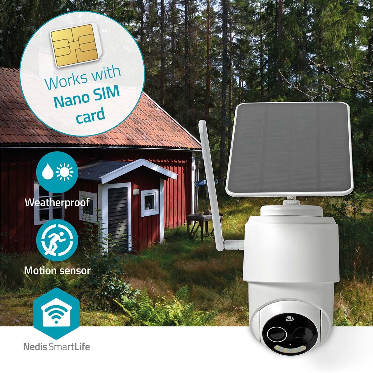 Nedis SmartLife Outdoor Camera | 4G | Full HD 1080p | Pan tilt | IP65 | Cloud Storage (optional) / microSD (not included) | 5 V DC | With motion sensor | Night vision | White