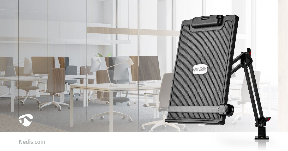 Nedis Copy Holder | Clip | Suitable for paper size: A4 | Adjustable Angle / Full Motion | Swivel angle: 360 °