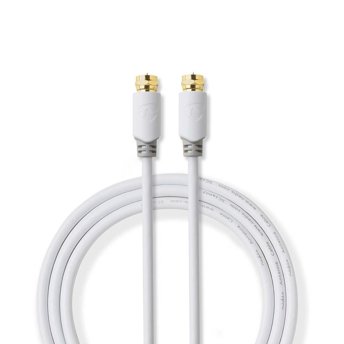 Nedis Satellite & Antenna Cable | F Male | F Male | Gold Plated | 75 Ohm | Single Shielded | 2.00 m | Round | PVC | White | Box
