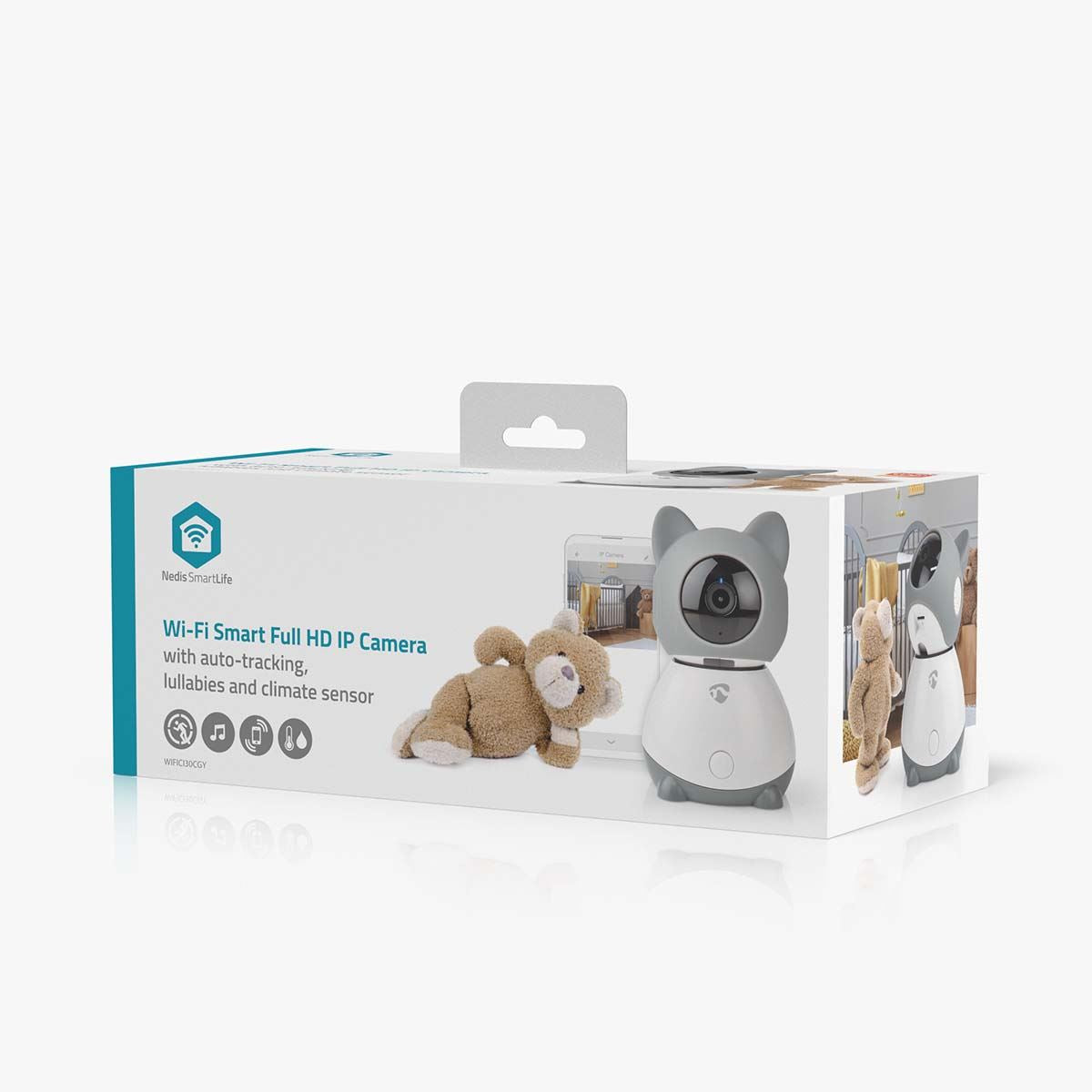 Nedis SmartLife Indoor Camera | Wi-Fi | Full HD 1080p | Pan tilt | Cloud Storage (optional) / microSD (not included) | With motion sensor | Night vision | Grey / White