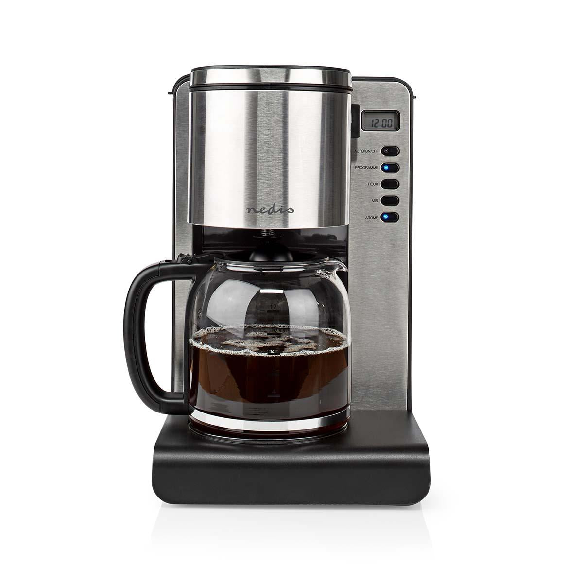 Nedis Coffee Maker | Filter Coffee | 1.5 l | 12 Cups | Keep warm feature | Switch on timer | LCD display | Clock function | Aluminium / Black