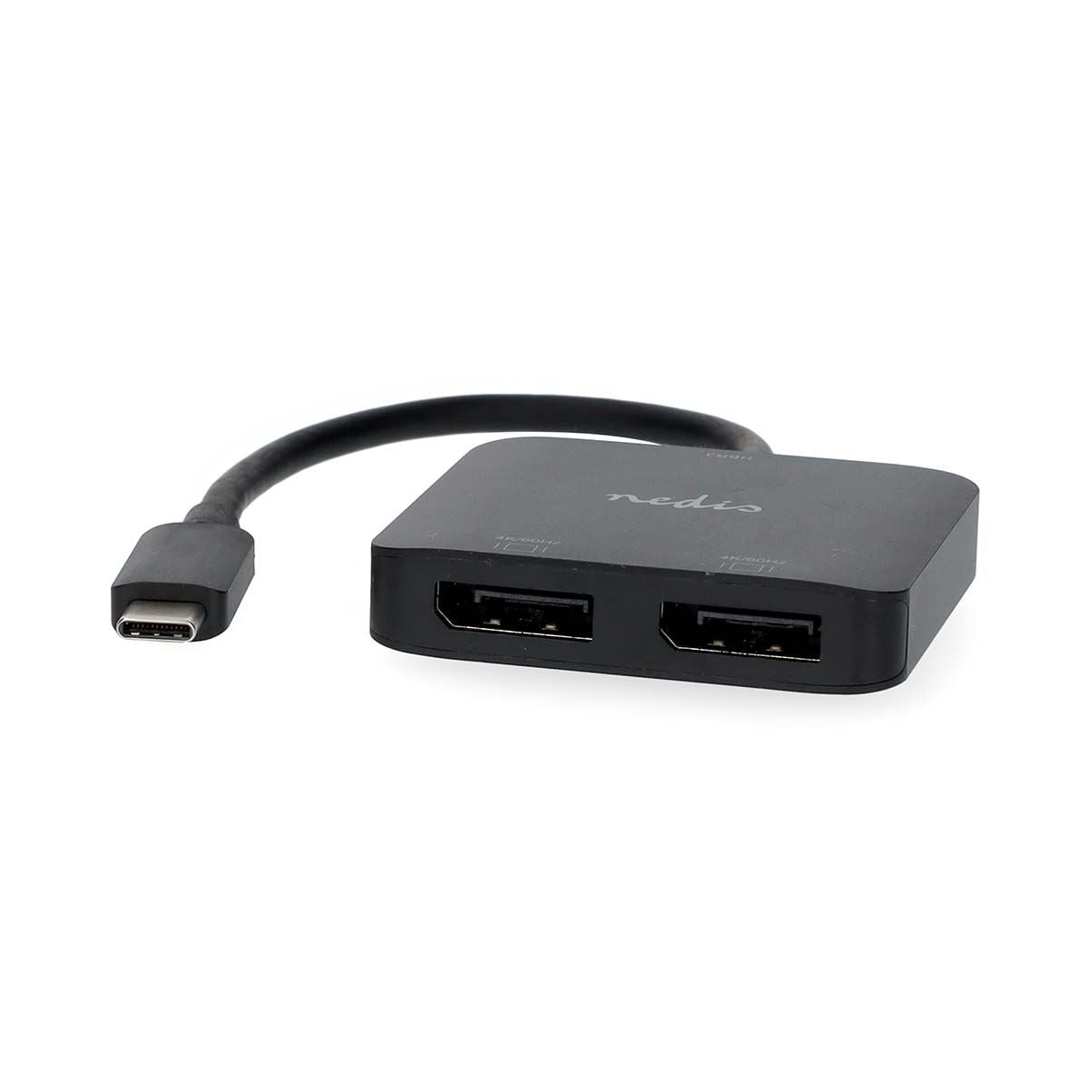 Nedis USB-C™ Adapter | USB 3.2 Gen 1 | USB-C™ Male | 2x Displayport Female | 4K@60Hz | 0.20 m | Round | Nickel Plated | PVC | Black | Box