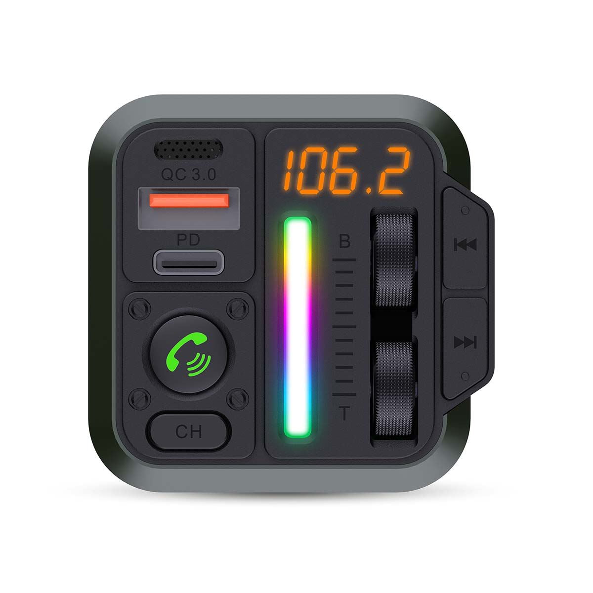 Nedis Car FM Transmitter | Fixed | Hands free calling | 1 " | Amber Screen | Bluetooth® | PD 18 W / PD 24 W | Fast charging | Bass boost | Google Assistant / Siri | Black