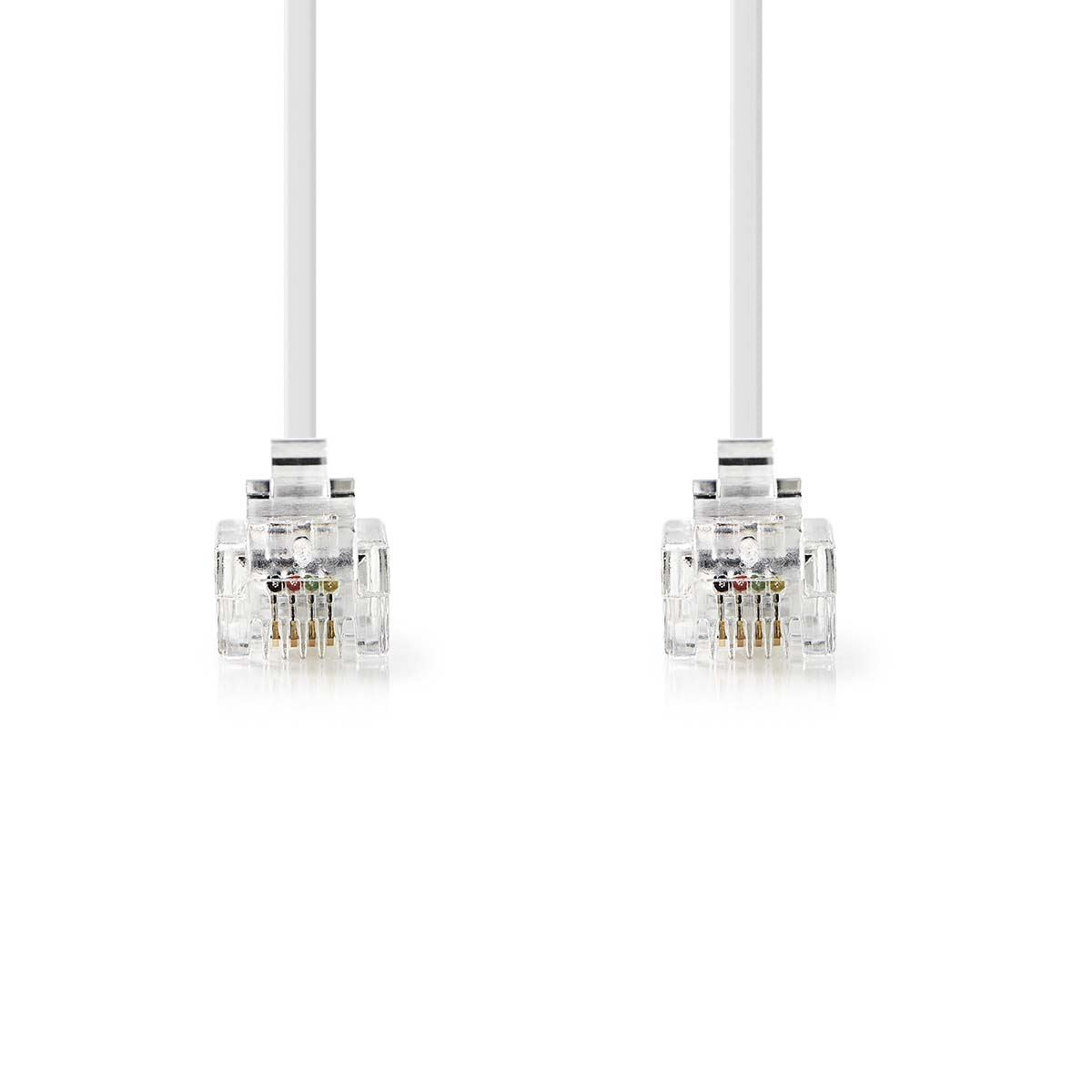 Nedis Telecom Cable | RJ11 Male | RJ11 Male | 10.0 m | Cable design: Flat | Gold Plated | Cable type: RJ11 | White | Box