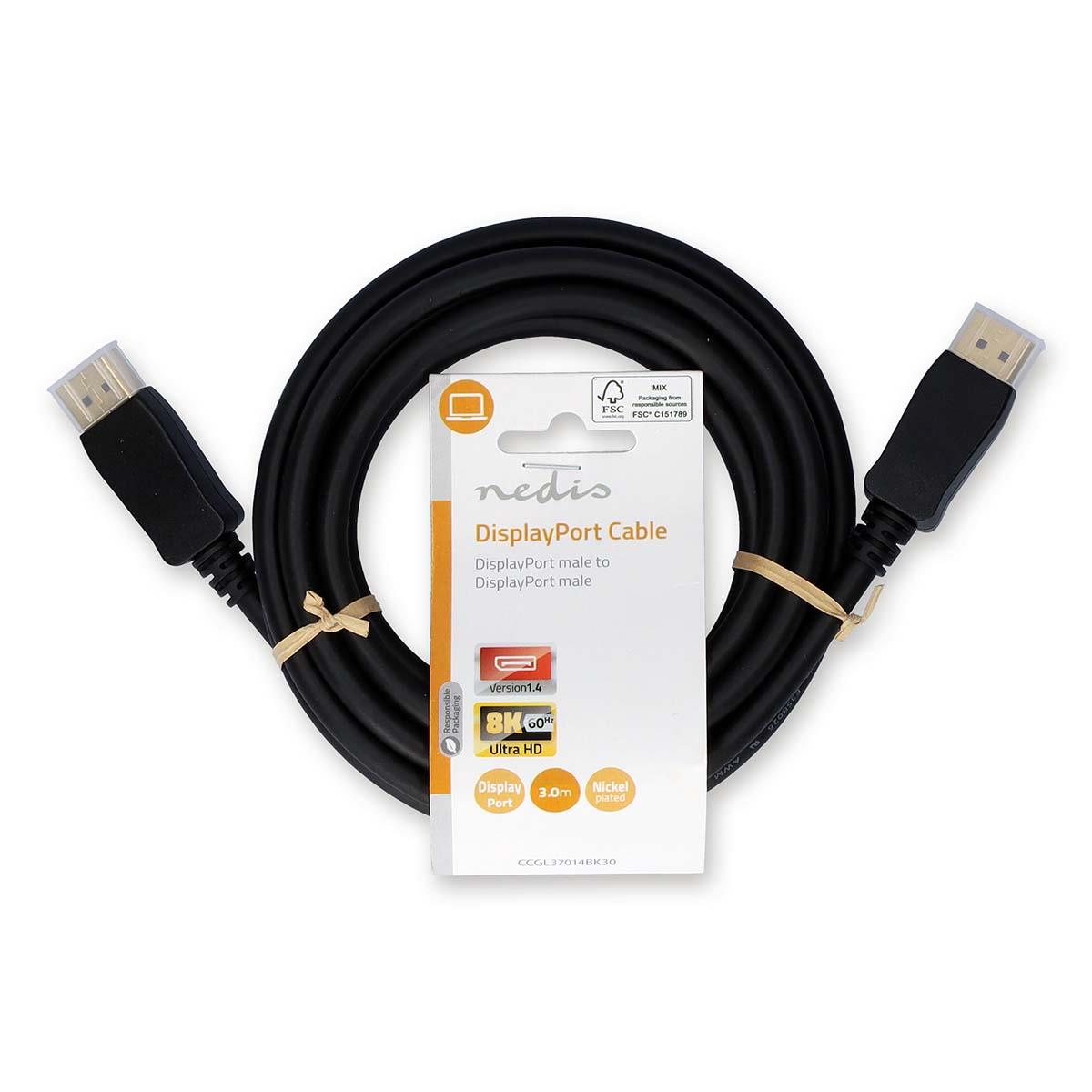 Nedis DisplayPort Cable | DisplayPort Male | DisplayPort Male | 8K@60Hz | Nickel Plated | 3.00 m | Round | PVC | Black | Label