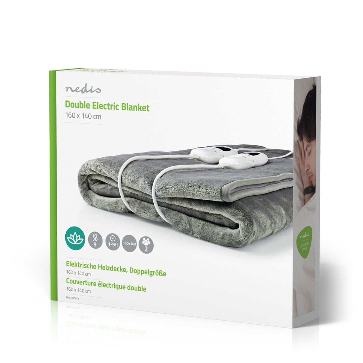 Nedis PEBL130CWT2 | Electric Blanket | Underblanket | 2 Persons | 160 x 140 cm | 9 Heat Settings | Washable | Overheating protection | Digital control | Fleece / Polyester