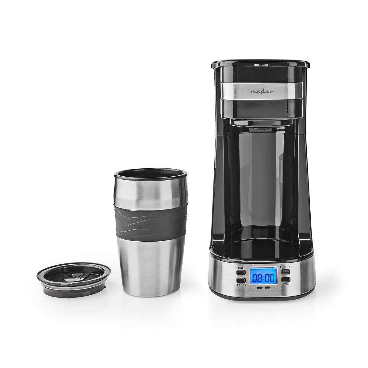 Nedis Coffee Maker | Filter Coffee | 0.4 l | 1 Cups | Switch on timer | Black / Silver