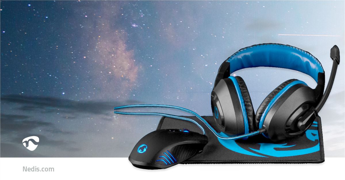 Nedis Gaming Combo Kit | 3-in-1 | Headset, Mouse and Mouse Pad | Black / Blue