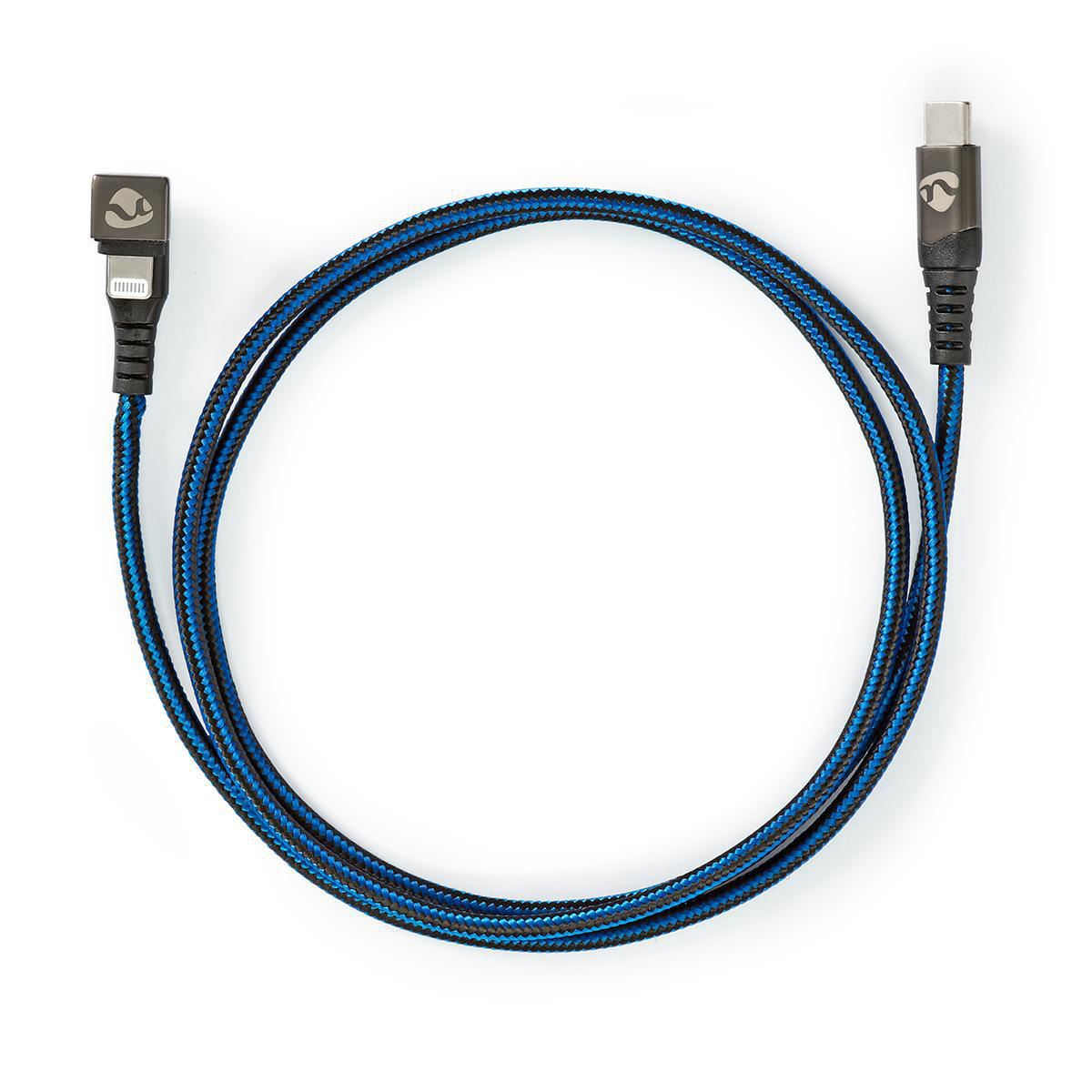 Nedis USB Cable | USB 2.0 | Apple Lightning 8-Pin | USB-C™ Male | 60 W | 480 Mbps | Nickel Plated | 1.00 m | Round | Braided / Nylon | Black / Blue | Cover Window Box