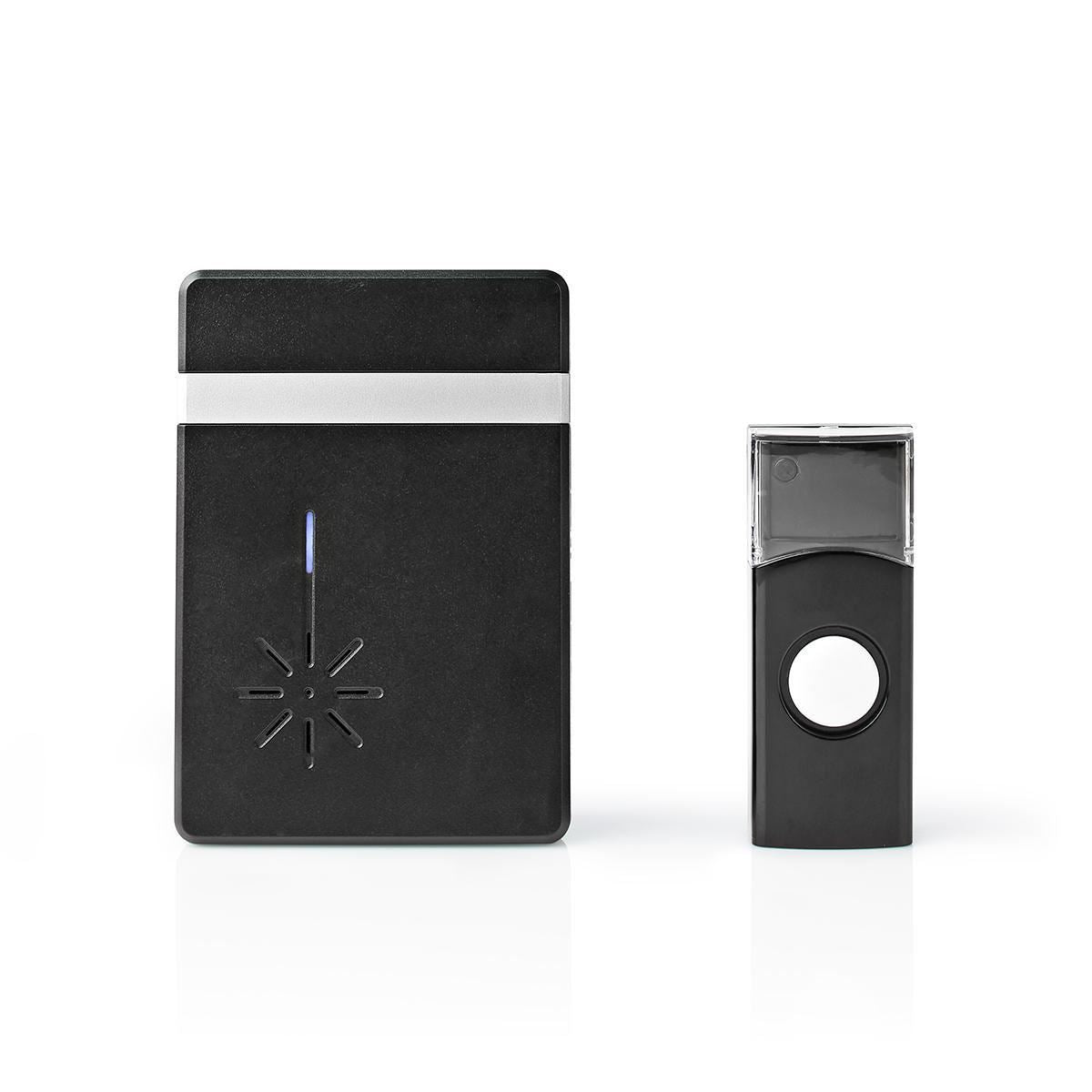 Nedis Wireless Doorbell Set | Battery Powered | 3 V DC | 1x CR2032 | Volume: 80 dB | Signal range: 300 m | IP44 | 36 Melodies | 1 Receiver | Black