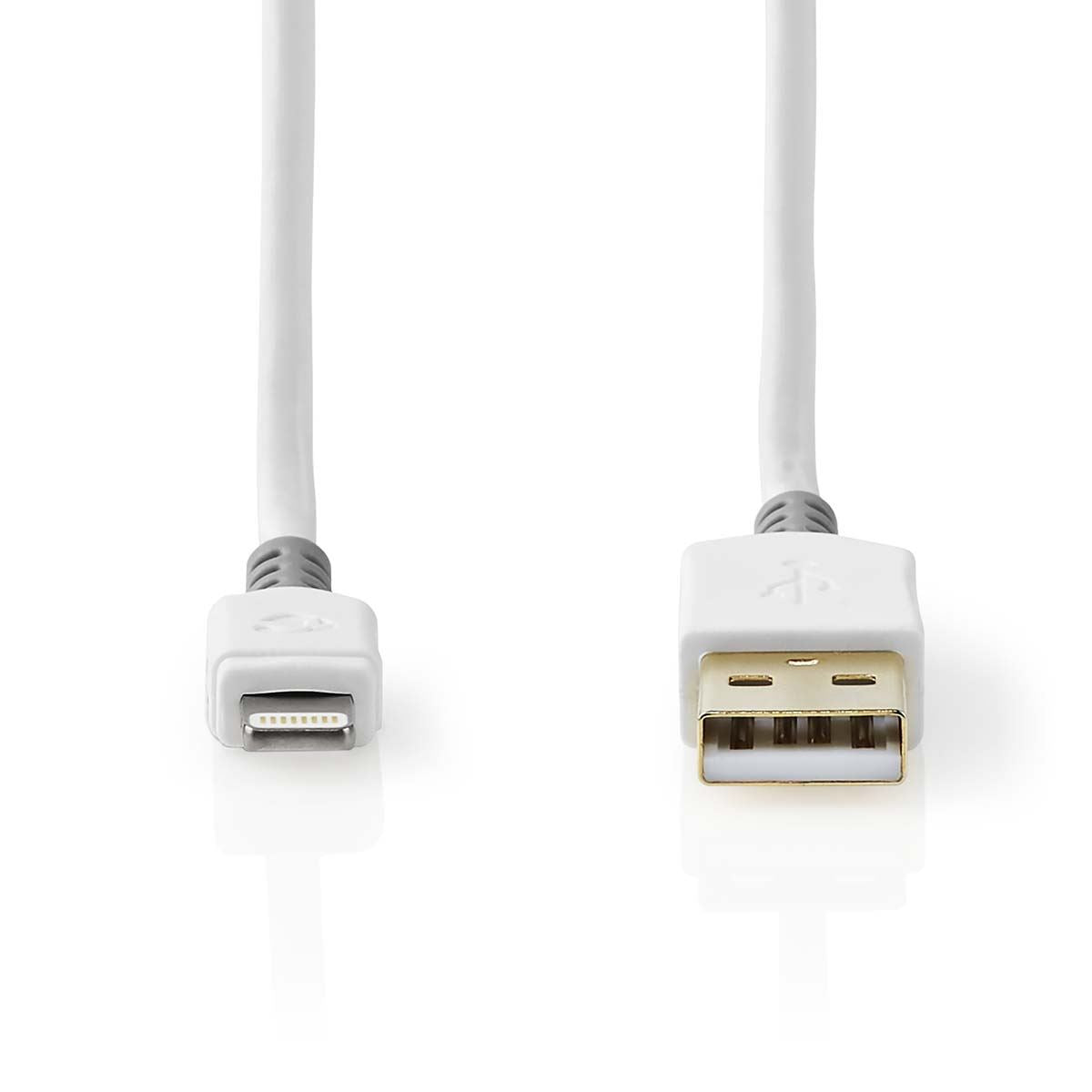 Nedis Lightning Cable | USB 2.0 | Apple Lightning 8-Pin | USB-A Male | 480 Mbps | Gold Plated | 1.00 m | Round | PVC | Grey / White | Box