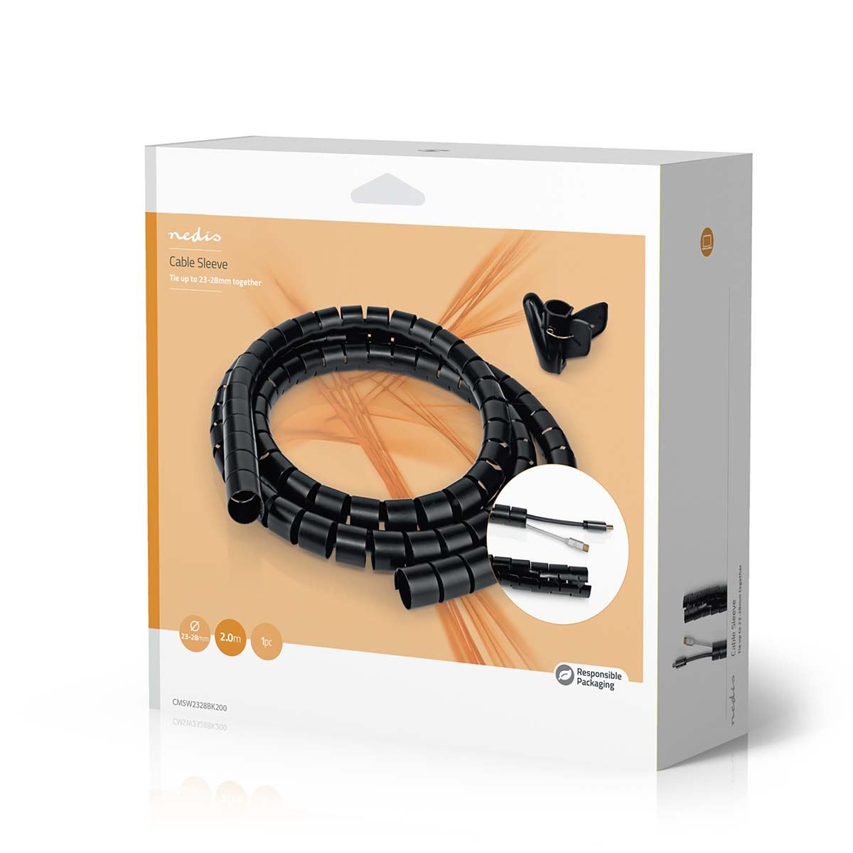 Nedis CMSW2328BK200 | Cable Management | Spiral Sleeve | 1 pcs | Maximum cable thickness: 28 mm | PE | Black