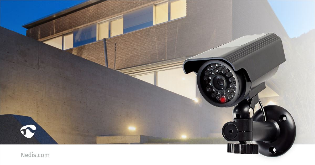 Nedis Dummy Security Camera | Bullet | IP44 | Battery Powered / Solar Powered | Outdoor | Including wall mount | Black