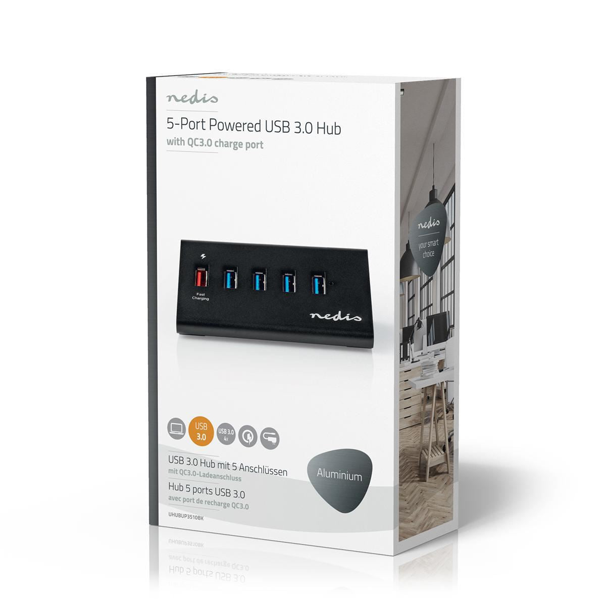 Nedis USB Hub | USB Micro-B Female | USB-A Female | 5 port(s) | QC3.0 / USB 3.2 Gen 1 | Mains Powered / USB Powered | 5 Gbps | 5x USB