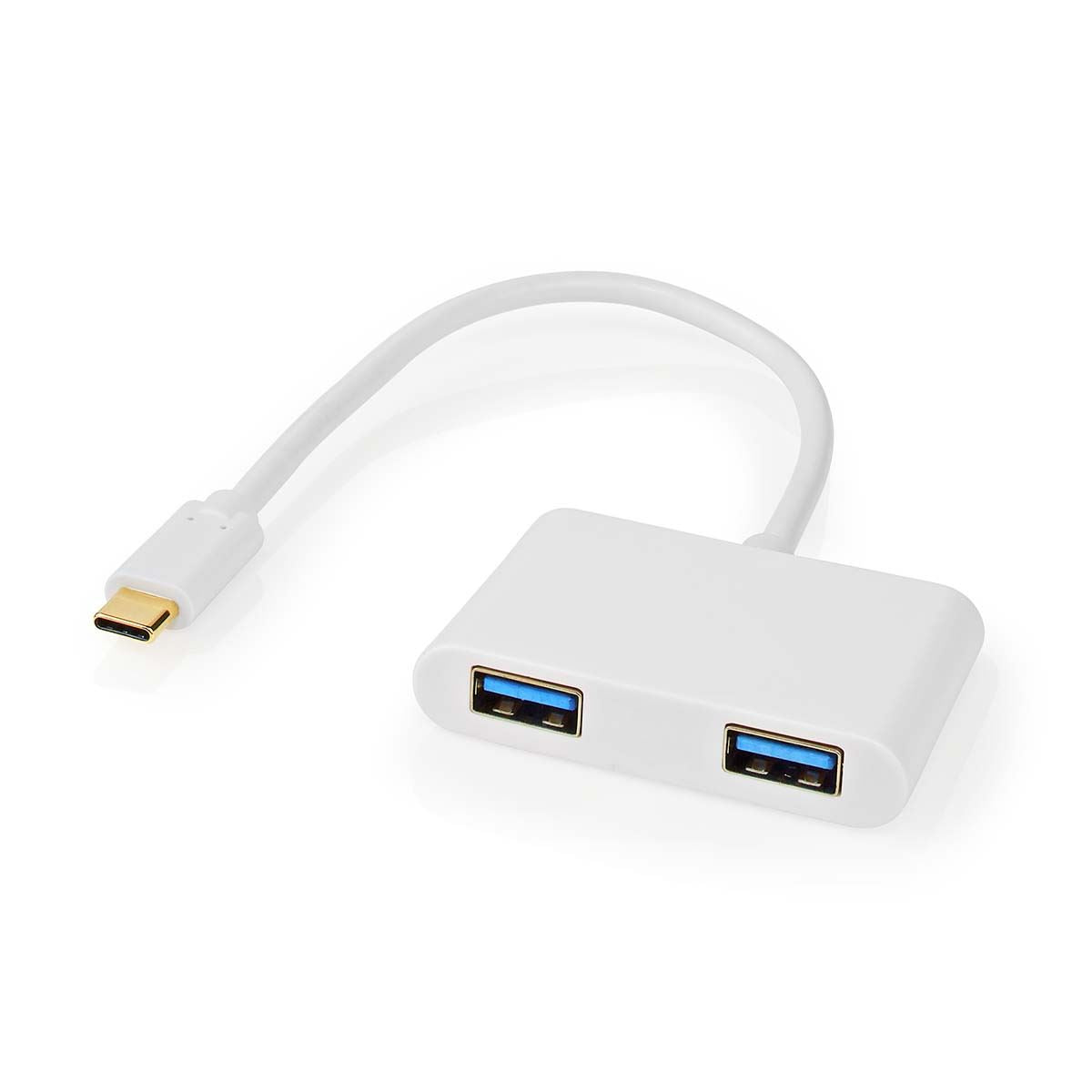 Nedis USB Multi-Port Adapter | USB 3.2 Gen 1 | USB-C™ Male | 2x USB-A | 5 Gbps | 0.20 m | Round | Nickel Plated | PVC | White | Polybag