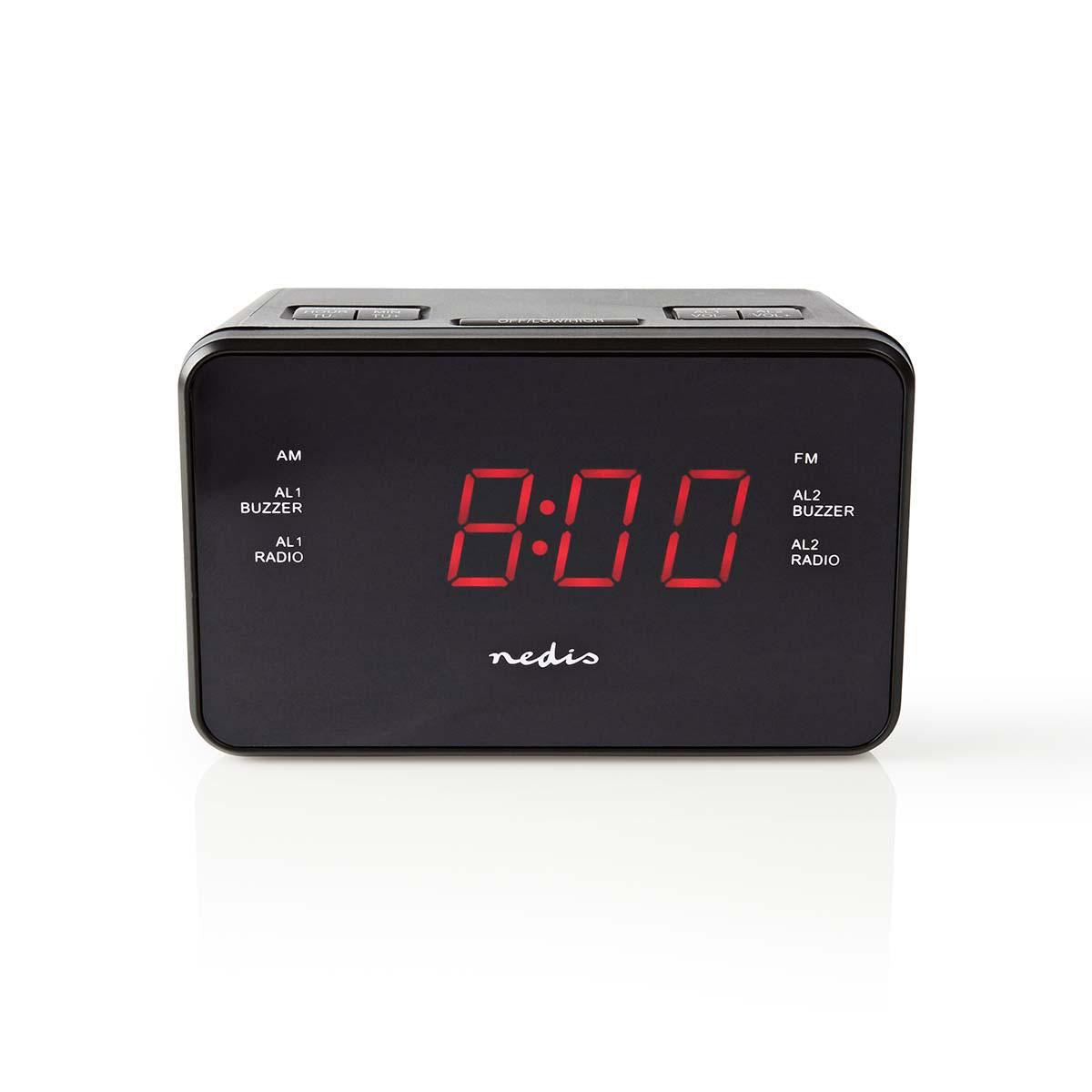 Nedis Digital Alarm Clock Radio | LED Display | 1x 3.5 mm Audio Input | Time projection | AM / FM | Snooze function | Sleep timer | Number of alarms: 2 | Black
