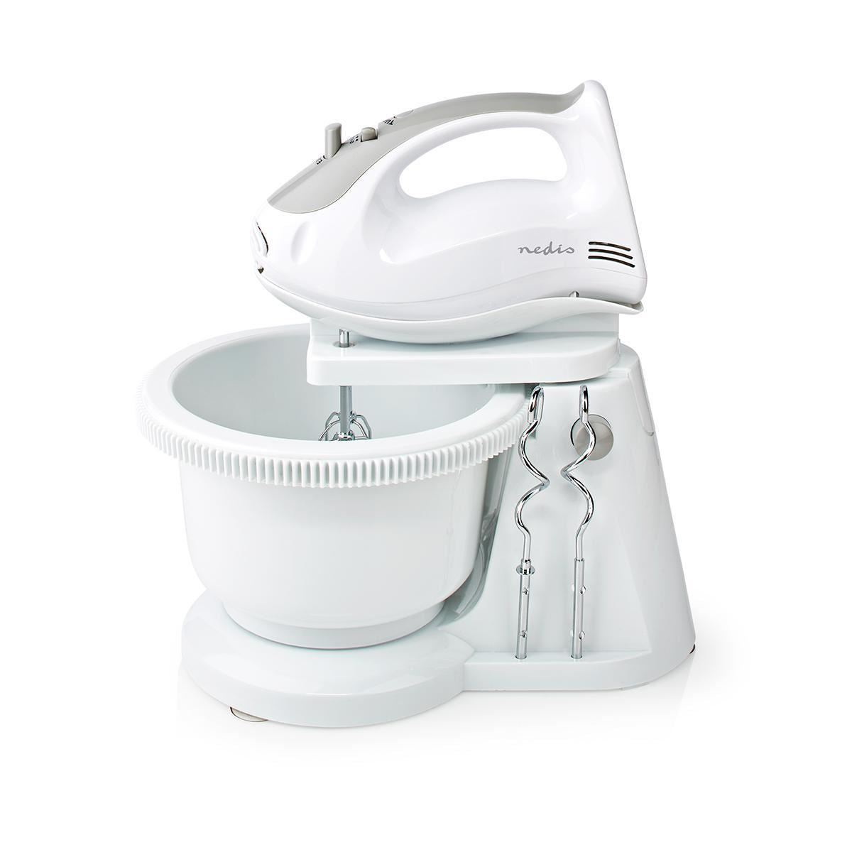 Nedis Hand Mixer | 200 W | 5-Speed Setting | Turbo function | Turning Bowl / 2 Beaters / 2 Dough Hooks | Grey / White