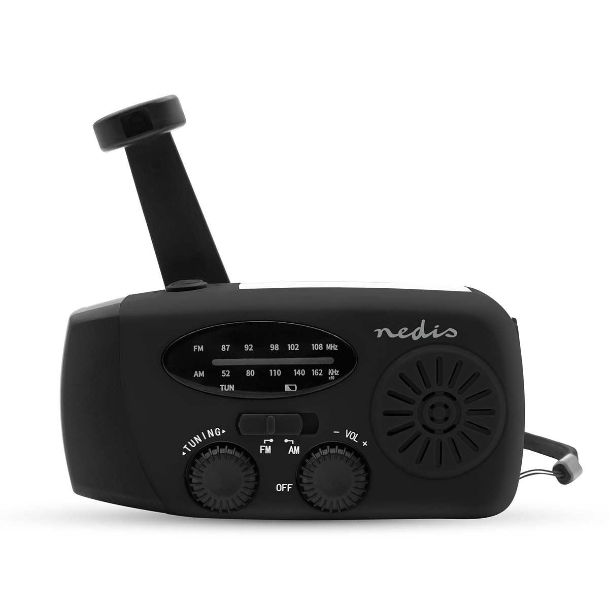 Nedis Emergency Radio | Table Design | AM / FM | Powerbank function | Battery Powered / Hand Crank / USB Powered | Black