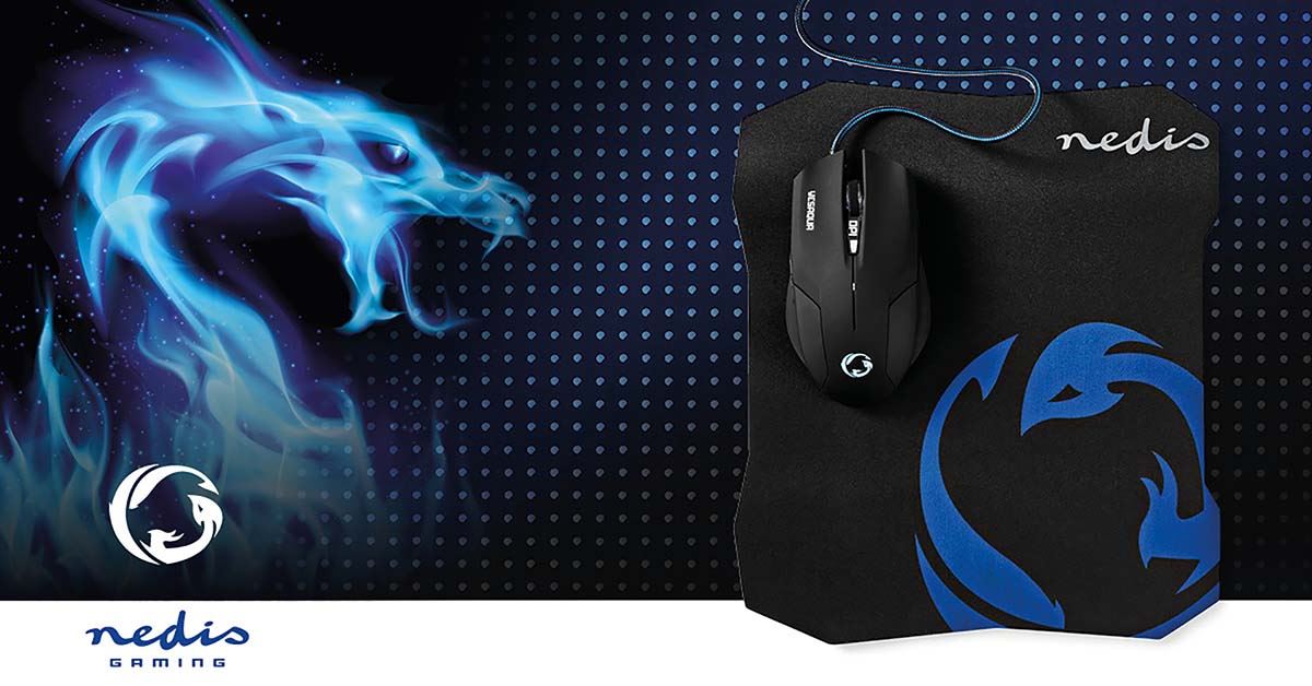 Nedis Gaming Mouse & Mouse Pad Set | Wired | 800 / 1200 / 1600 dpi | Adjustable DPI | Number of buttons: 6 | Right-Handed | 1.50 m | Normal Lighting