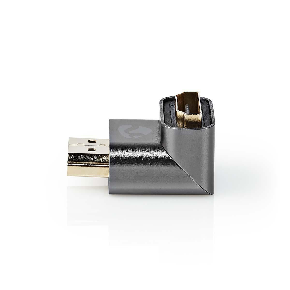 Nedis HDMI™ Adapter | HDMI™ Connector / HDMI™ Male | HDMI™ Output | Gold Plated | Angled 90° | Aluminium | Gun Metal Grey | 1 pcs | Cover Window Box