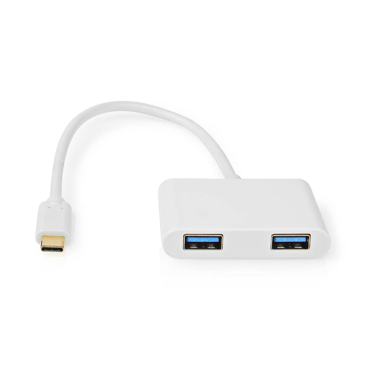 Nedis USB Multi-Port Adapter | USB 3.2 Gen 1 | USB-C™ Male | 2x USB-A | 5 Gbps | 0.20 m | Round | Nickel Plated | PVC | White | Polybag