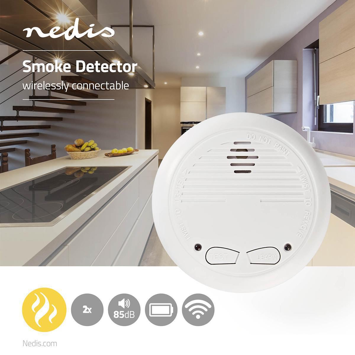 Nedis Smoke Alarm | Battery Powered | Battery life up to: 1 year | Linkable | EN 14604 | With test button | 85 dB | ABS | White