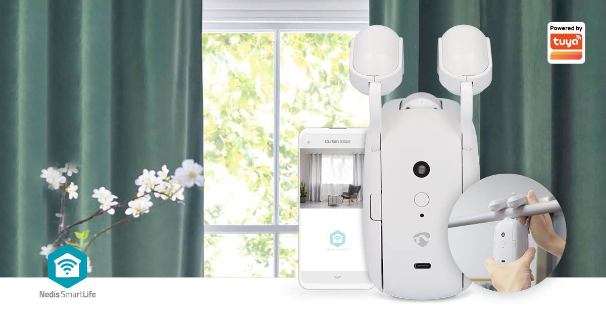 Nedis SmartLife Curtain Robot | Rod Rail | Curtains / Drapes | Battery Powered / USB Powered | 4000 mAh | Bluetooth® | White