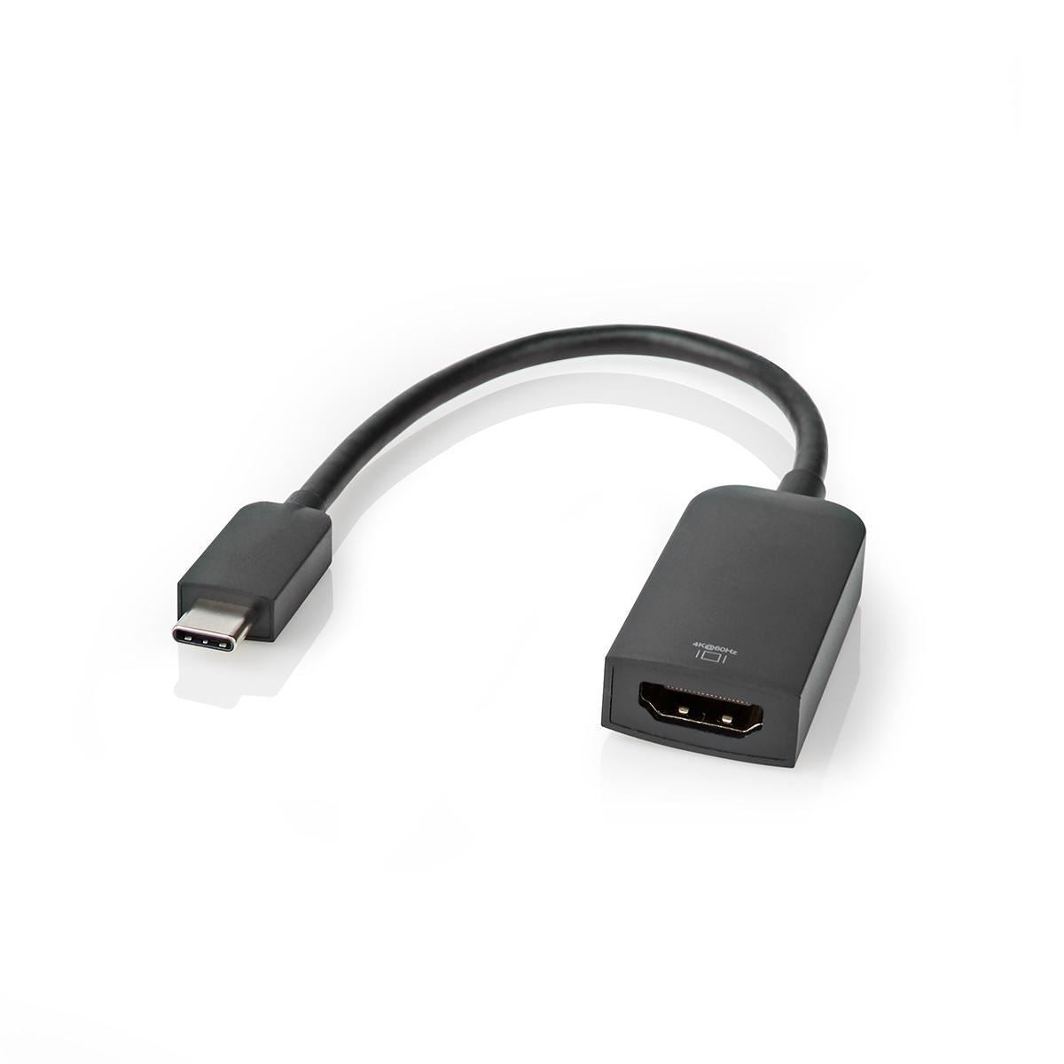 Nedis USB-C™ Adapter | USB 3.2 Gen 1 | USB-C™ Male | HDMI™ Output | 4K@60Hz | 0.20 m | Round | Nickel Plated | PVC | Black | Polybag