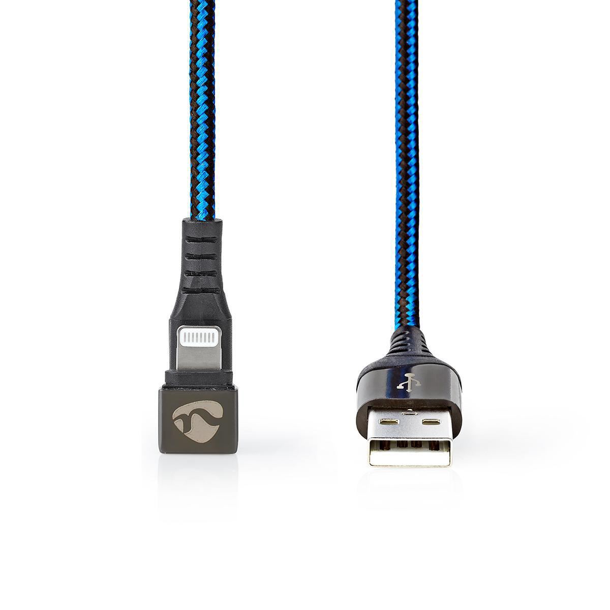 Nedis USB Cable | USB 2.0 | Apple Lightning 8-Pin | USB-A Male | 12 W | 480 Mbps | Nickel Plated | 2.00 m | Round | Braided / Nylon | Black / Blue | Cover Window Box