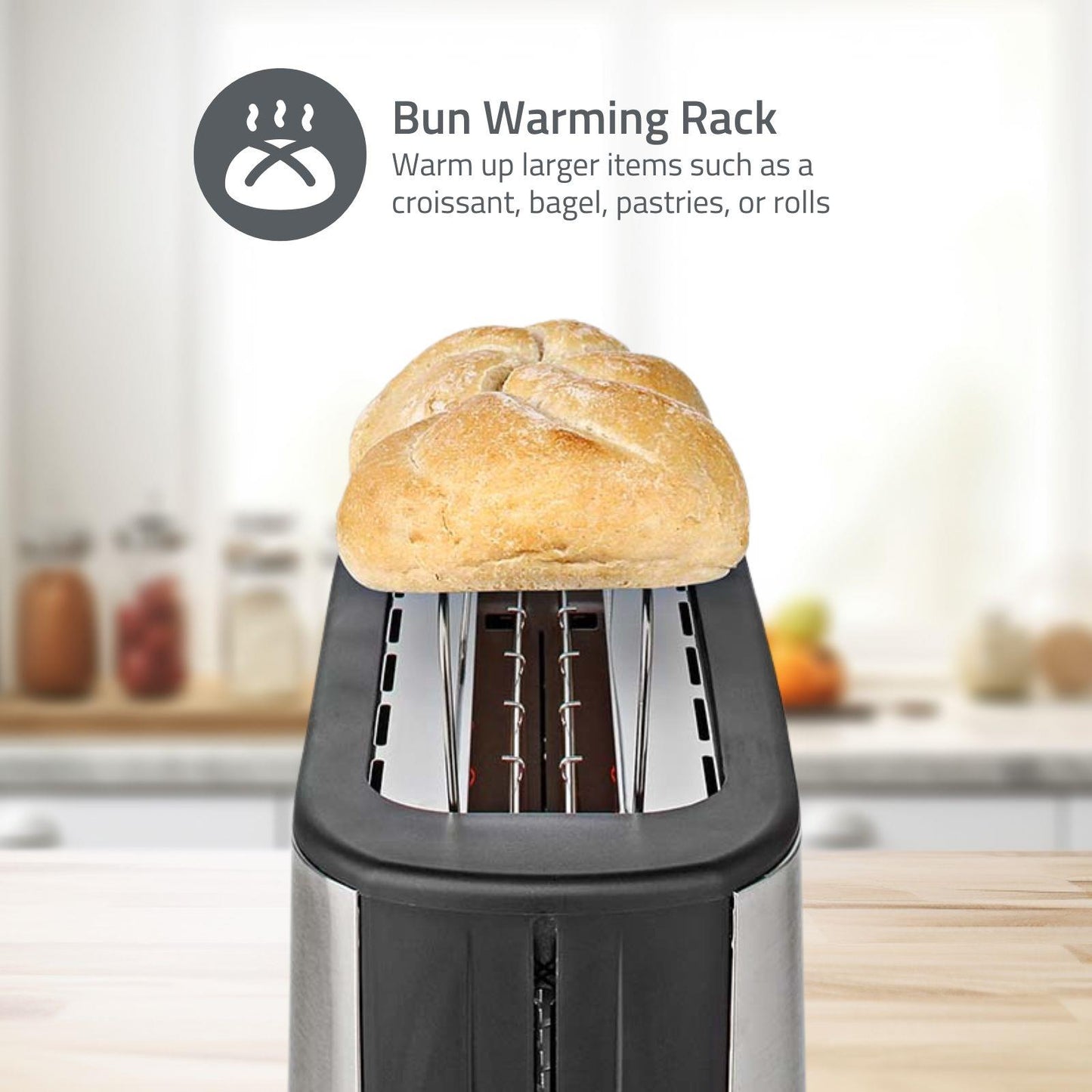 Nedis Toaster | Stainless Steel Series | 2 Bread Slices | 1 Long Slot | Browning levels: 6 | Defrost feature | Bun rack | Aluminium