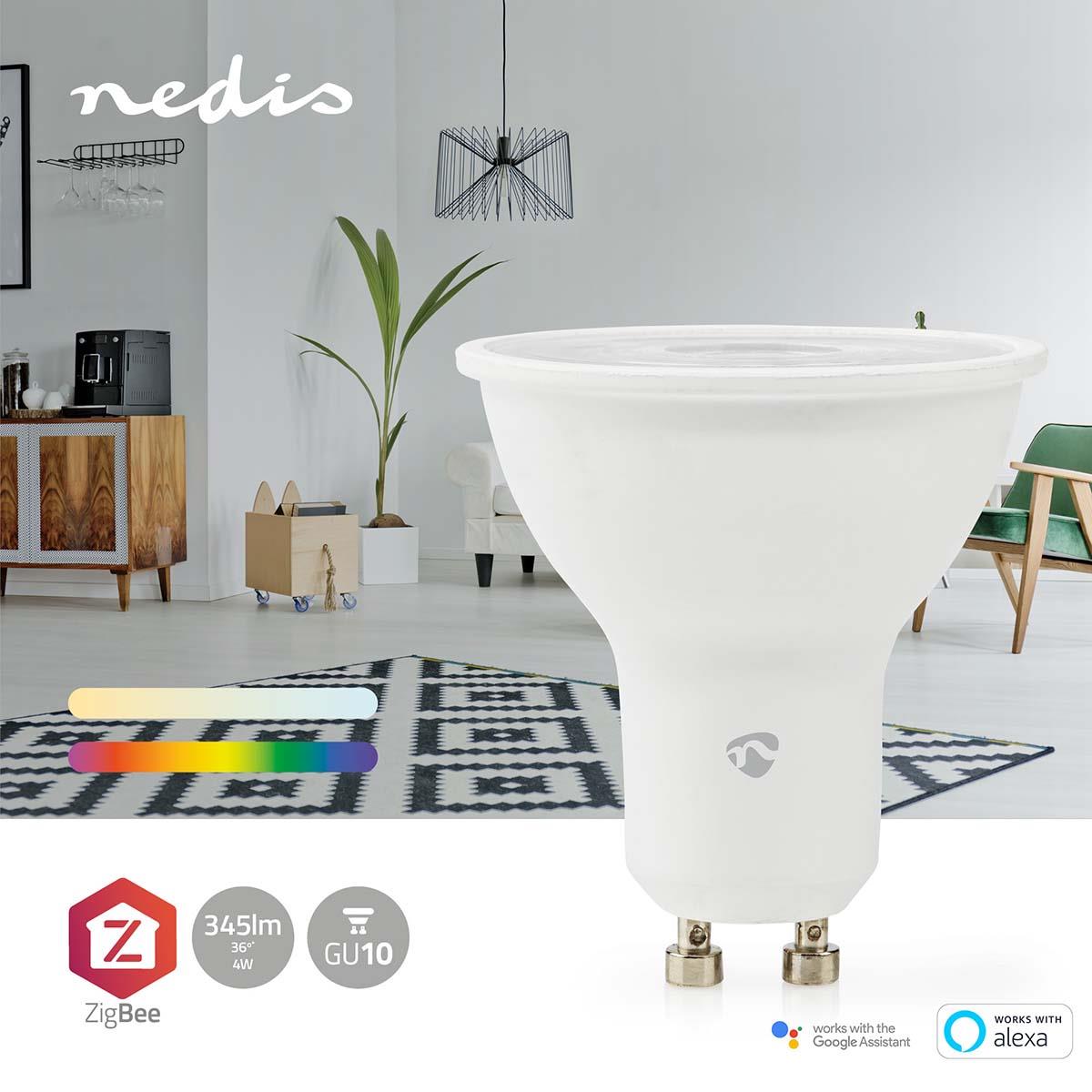 Nedis SmartLife Full Colour LED Bulb | Zigbee 3.0 | GU10 | 345 lm | 4.7 W | RGB / Warm to Cool White | 2200 - 6500 K | Android™ / IOS | Spot | 1 pcs