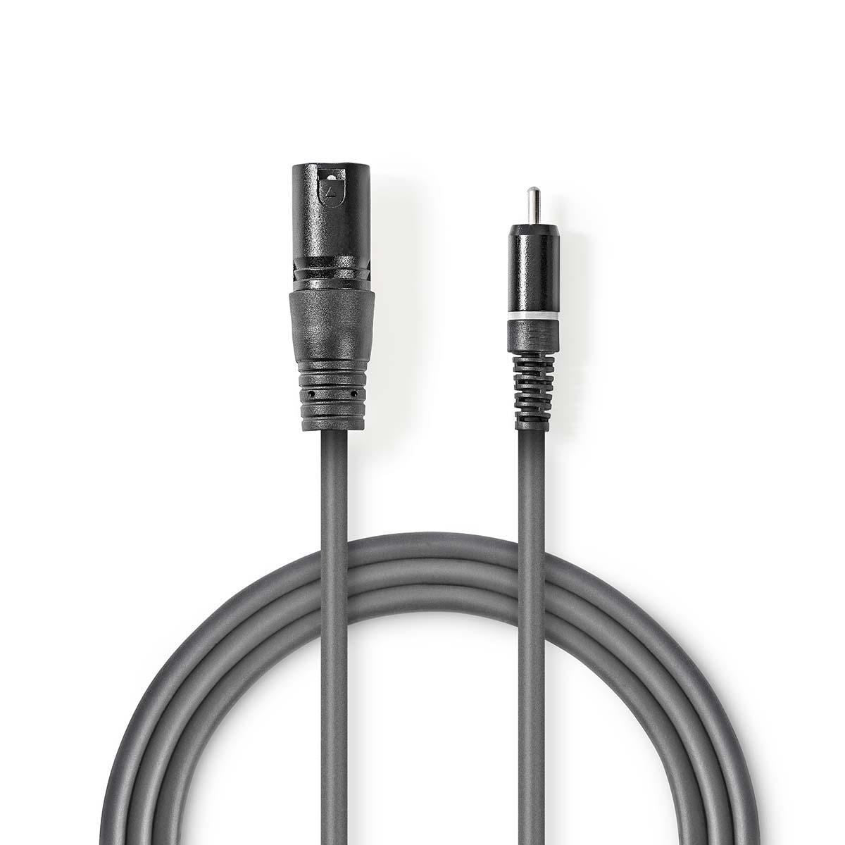 Nedis Unbalanced Audio Cable | XLR 3-Pin Male | RCA Male | Nickel Plated | 3.00 m | Round | PVC | Dark Grey | Carton Sleeve