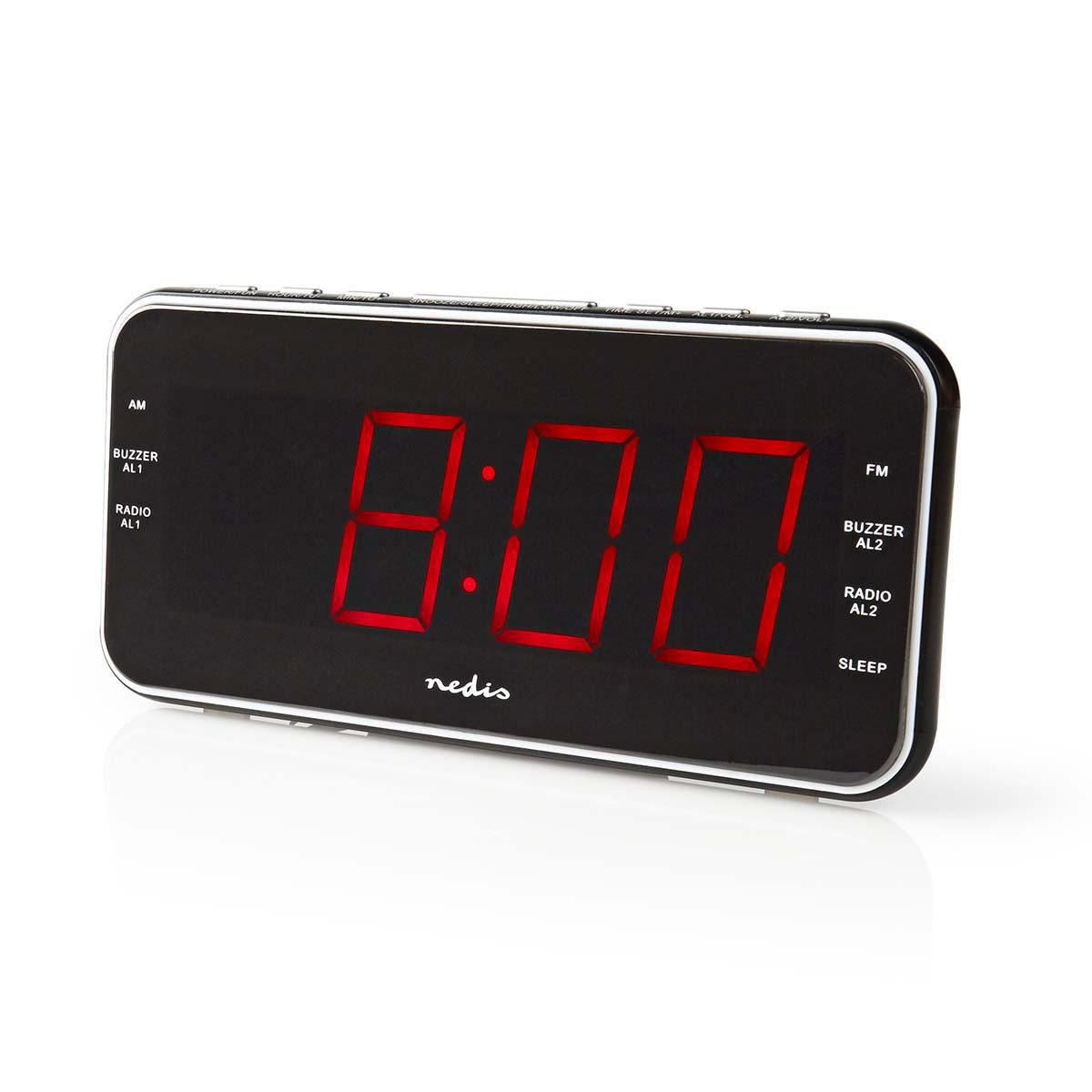 Nedis Digital Alarm Clock Radio | LED Display | 1x 3.5 mm Audio Input | Time projection | AM / FM | Snooze function | Sleep timer | Number of alarms: 2 | Black
