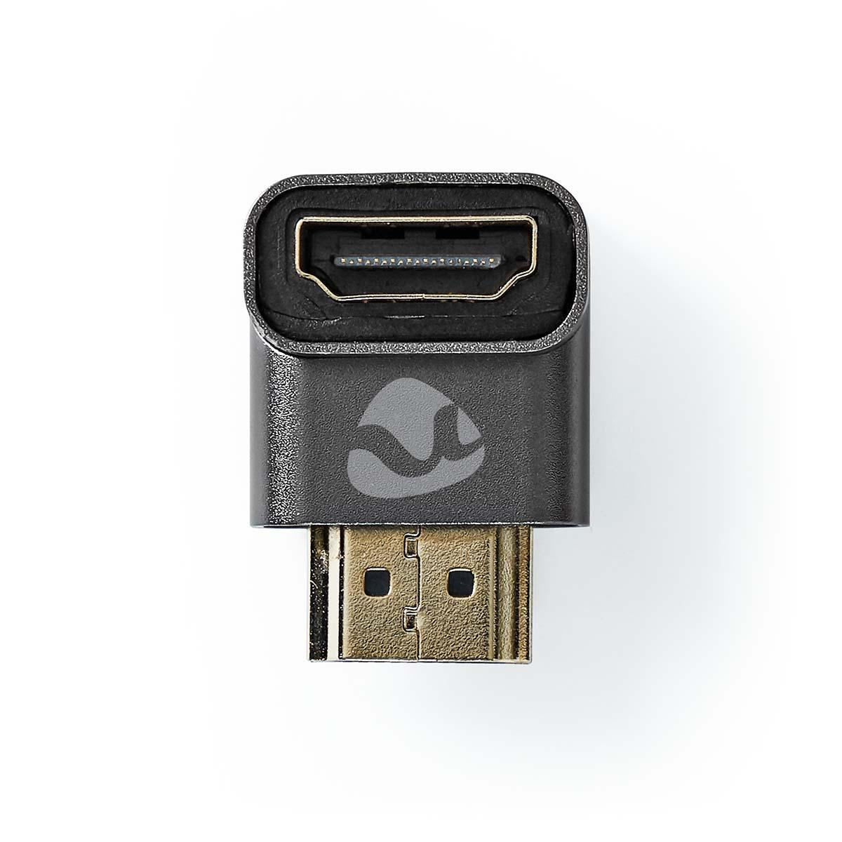 Nedis HDMI™ Adapter | HDMI™ Connector / HDMI™ Male | HDMI™ Output | Gold Plated | Angled 90° | Aluminium | Gun Metal Grey | 1 pcs | Cover Window Box