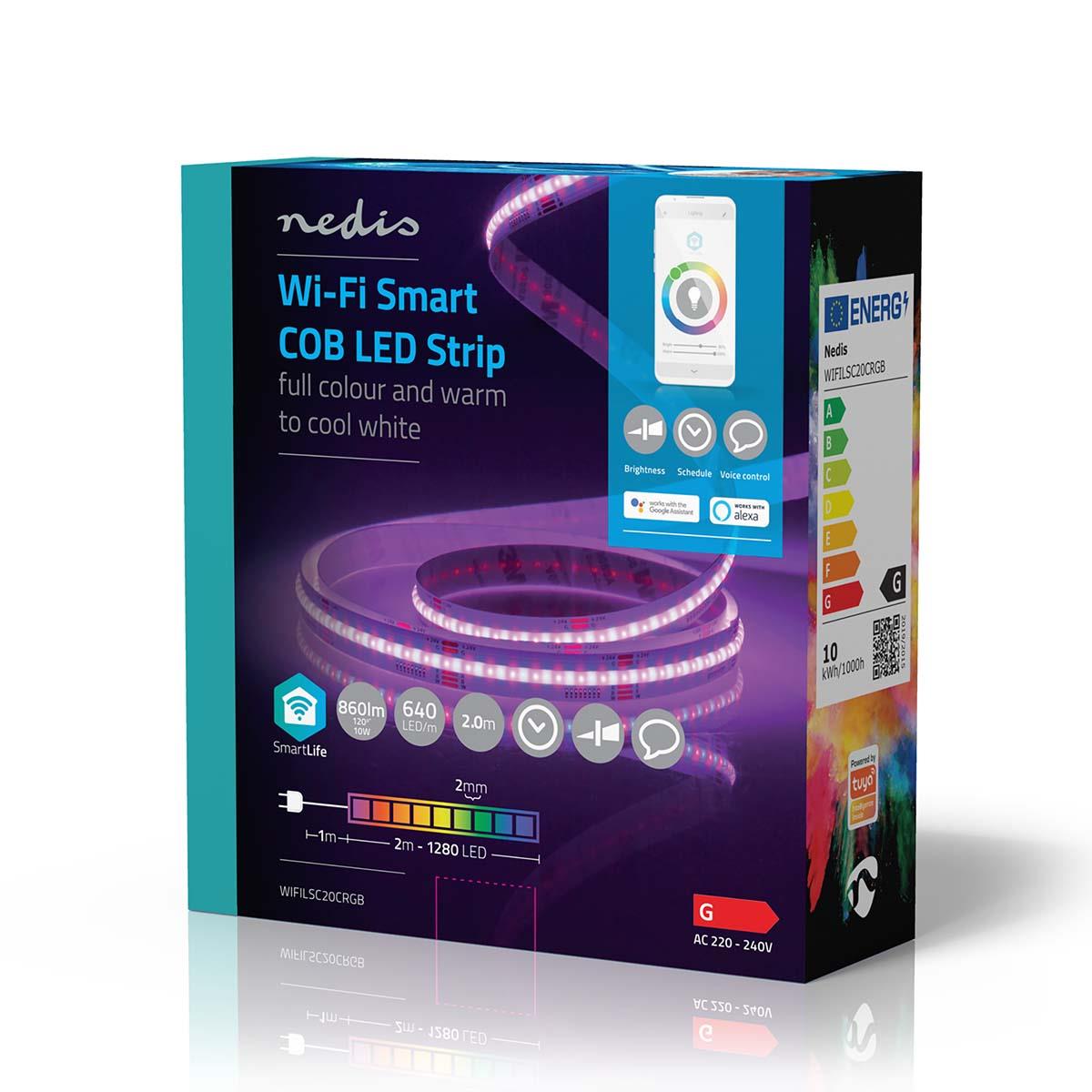 Nedis SmartLife LED Strip | Wi-Fi | RGB / Warm to Cool White | COB | 2.00 m | IP20 | 2700 - 6500 K | 860 lm | Android™ / IOS