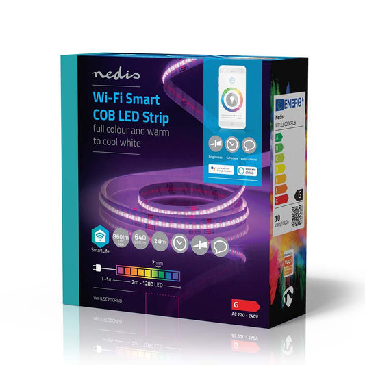Nedis SmartLife LED Strip | Wi-Fi | RGB / Warm to Cool White | COB | 2.00 m | IP20 | 2700 - 6500 K | 860 lm | Android™ / IOS