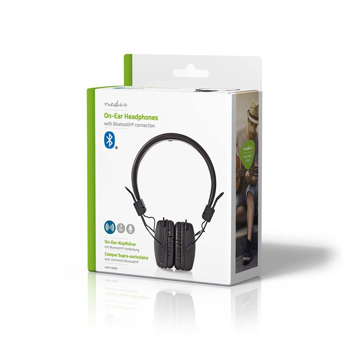 Nedis Wireless On-Ear Headphones | Maximum battery play time: 15 hrs | Built-in microphone | Press Control | Voice control support | Volume control | Black