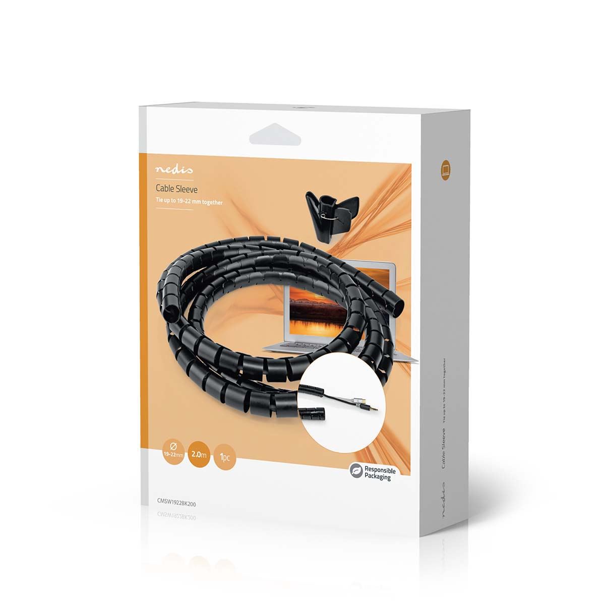 Nedis CMSW1922BK200 | Cable Management | Spiral Sleeve | 1 pcs | Maximum cable thickness: 22 mm | PE | Black