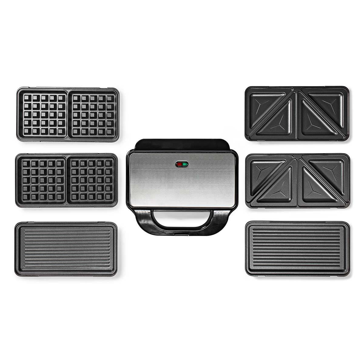 Nedis Multi Grill | Grill / Sandwich / Waffle | 900 W | 28 x 15 cm | Automatic temperature control | Plastic / Stainless Steel