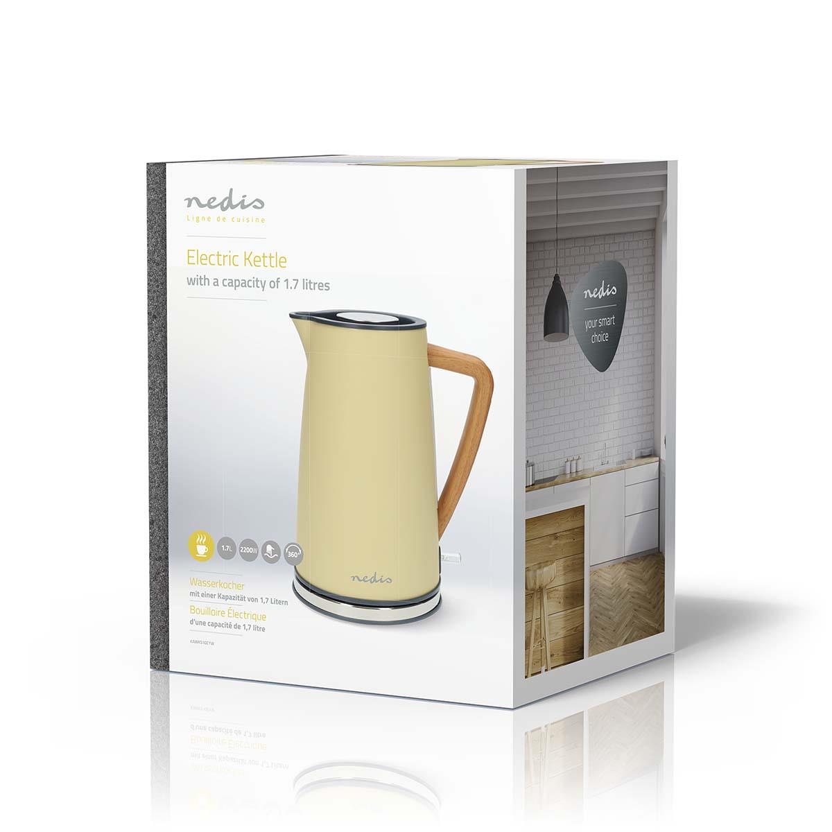 Nedis Electric Kettle | 1.7 l | Soft-Touch | Yellow | Rotatable 360 degrees | Concealed heating element | Strix® controller | Boil-dry protection