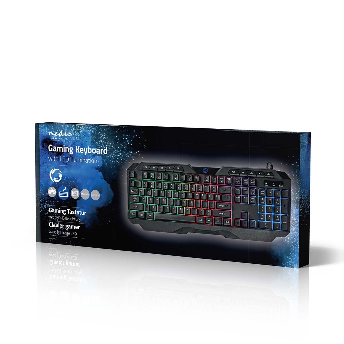 Nedis Wired Gaming Keyboard | USB Type-A | Membrane Keys | LED | QWERTY | US Layout | USB Powered | Power cable length: 1.30 m | Multimedia