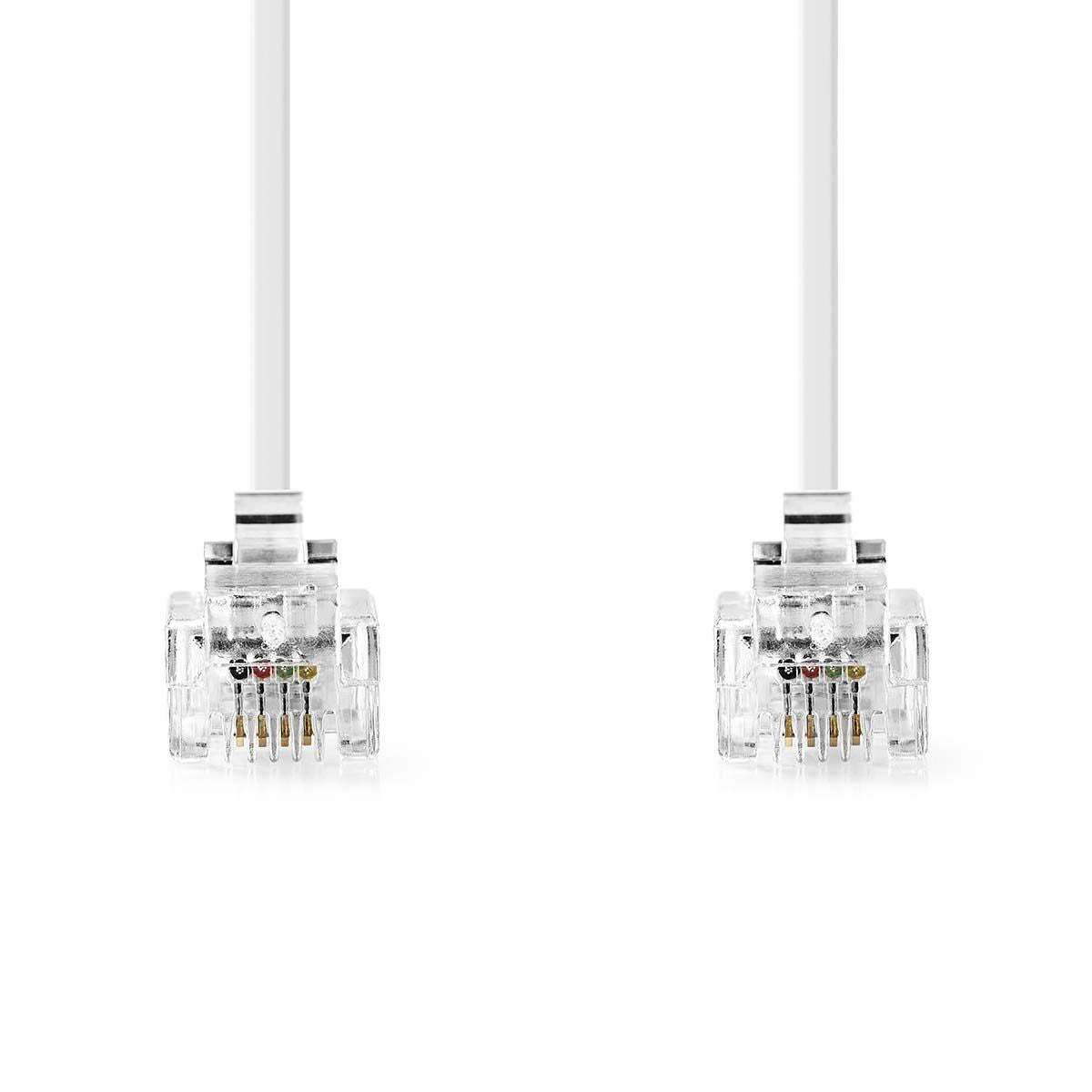 Nedis Telecom Cable | RJ11 Male | RJ11 Male | 5.00 m | Cable design: Flat | Nickel Plated | Cable type: RJ11 | White | Label
