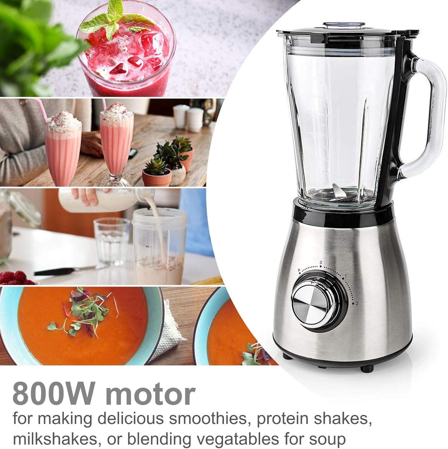 Nedis Stand Blender | 800 W | 1.5 l | Glass | 2-Speed Setting | Black / Silver