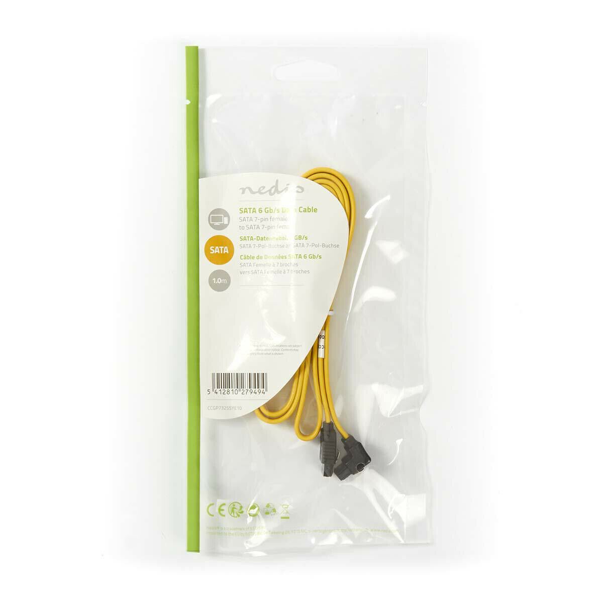 Nedis CCGP73255YE10 | SATA Cable | 6 Gbps | SATA 7-Pin Female | SATA 7-Pin Female | Nickel Plated | 1.00 m | Flat | PVC | Yellow | Polybag