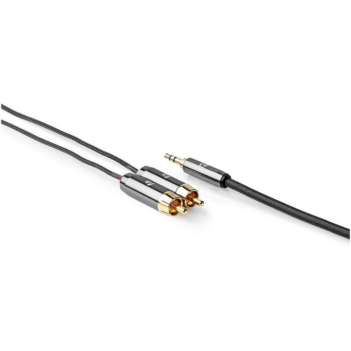 Nedis Stereo Audio Cable | 3.5 mm Male | 2x RCA Male | Gold Plated | 1.00 m | Round | Grey / Gun Metal Grey | Cover Window Box